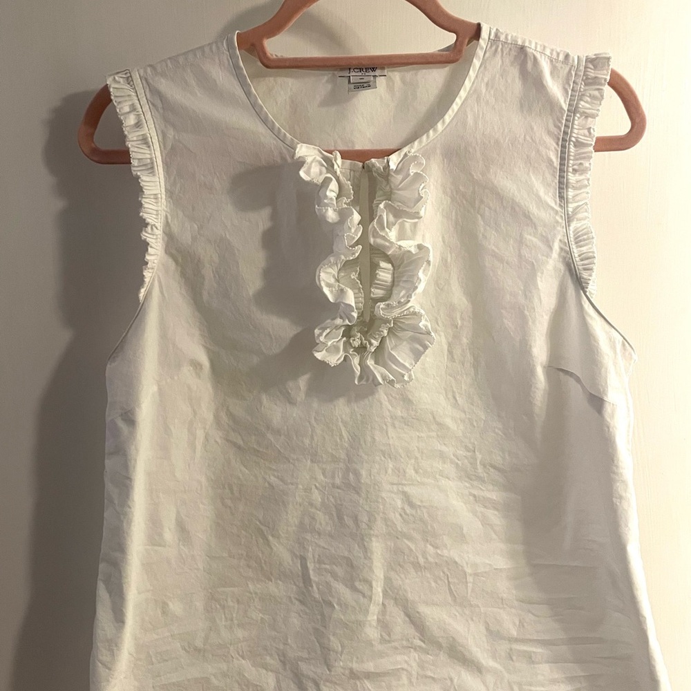 J. Crew White Ruffled Sleeveless Top 10